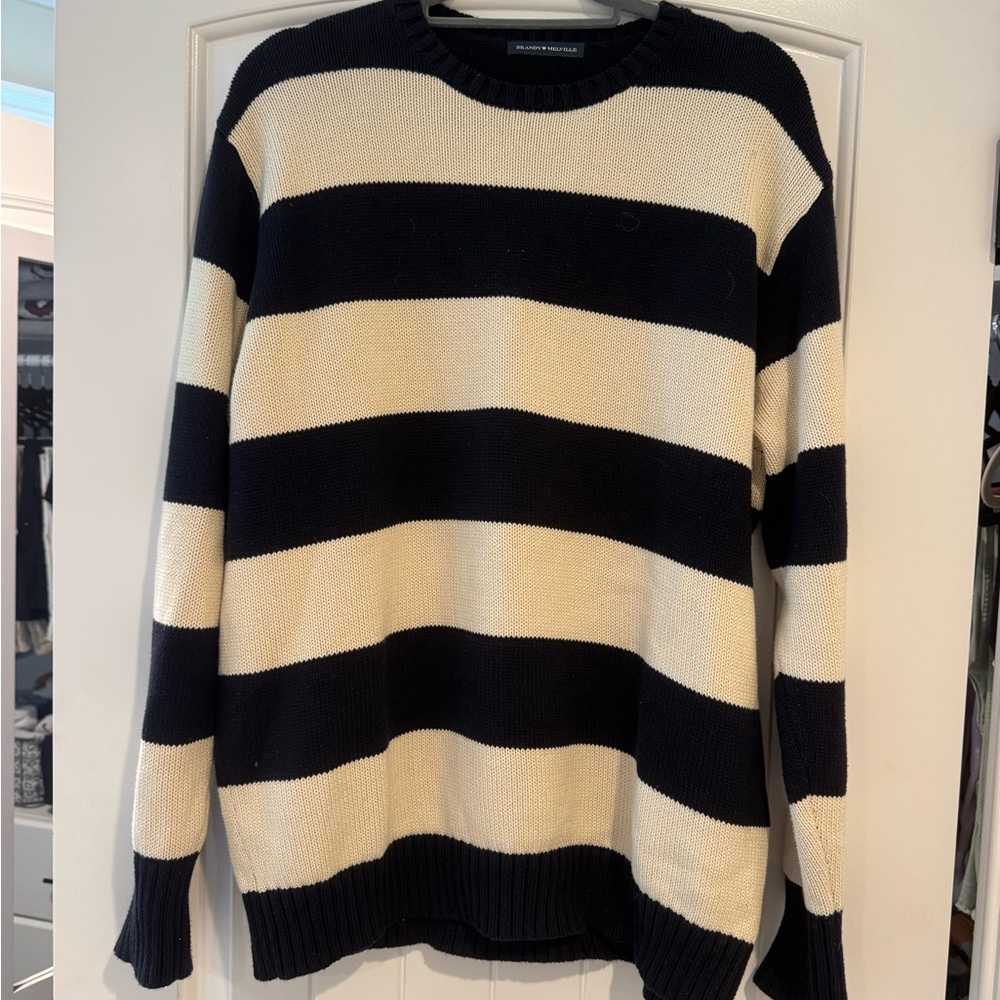 Brandy Melville Black and Cream Striped Sweater